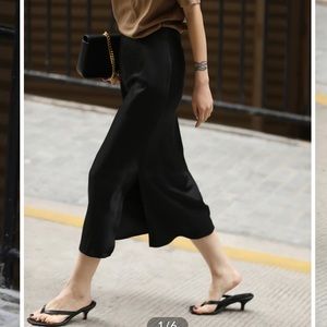 Commense Black Satin Midi Skirt NWT